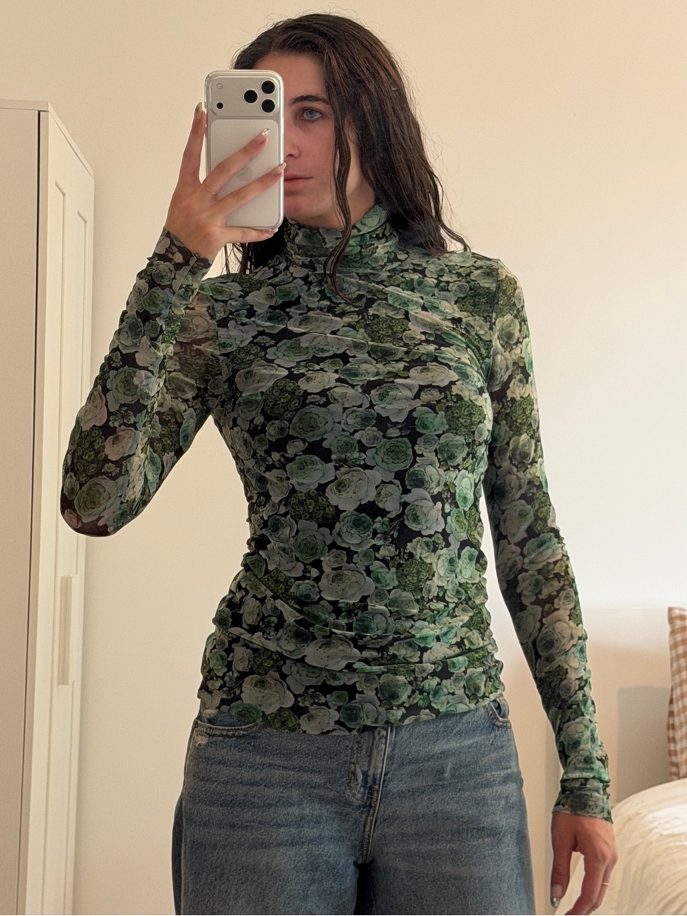 GANNI Floral Mesh Turtleneck